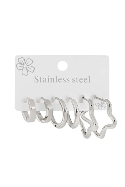 Bozhi Earrings Stainless Steel Silver Stylish Gift Set of Six Earrings