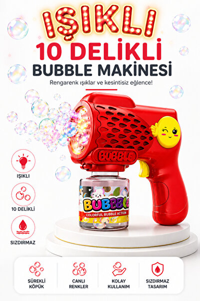 YILDIRIM OYUNCAK Pilli Led Işıklı 10 Delikli 15 Cm Bubble Makinesi Oyuncak Kö...