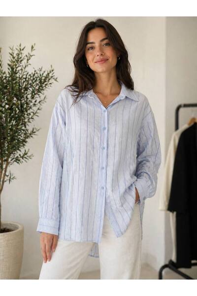 Lovely butik Γυναικείο πουκάμισο μεγάλου μεγέθους από βισκόζη με υφή τσαλακωμ...