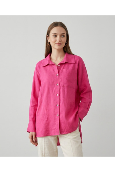 AVEKA STORE Kadın Pembe Gömlek Oversize Rahat Kesim Yazlık Premium Kumaş Şık ...