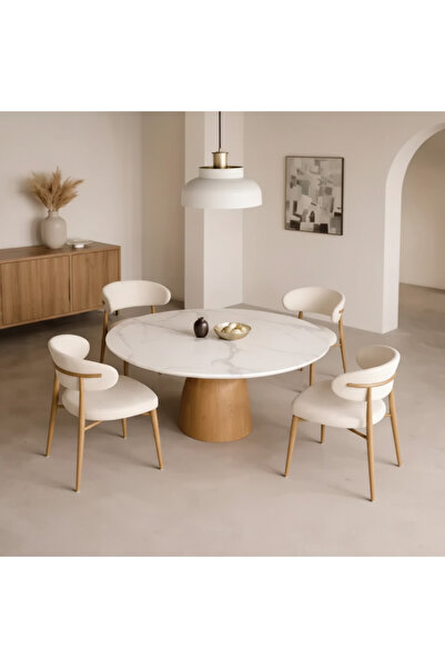 Majestic Home طاولة مستديرة من الخشب مع سطح من الحجر المُصَنَّع من إيليغانزا