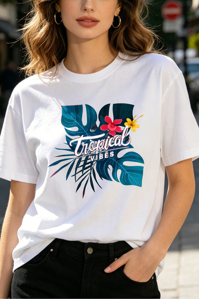Fleck Womens T Shirts Tropical Vibes Summer Graphic Print Casual Style