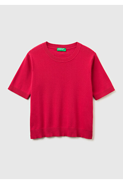 United Colors of Benetton Women's Red 100% Cotton Short Sleeve Regular Fit Cr...