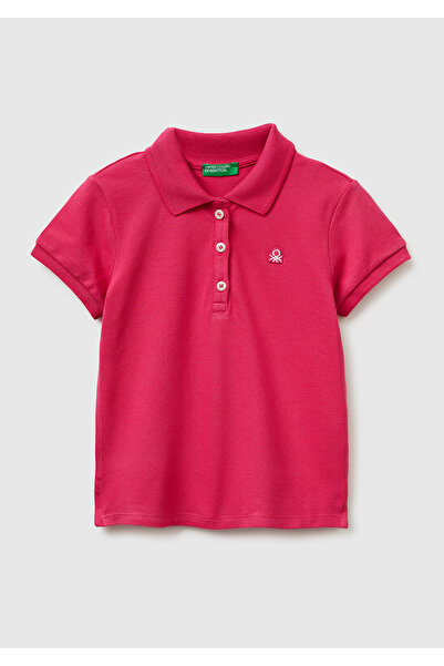 United Colors of Benetton Kız Çocuk Koyu Pembe Logolu Pike Polo T-Shirt