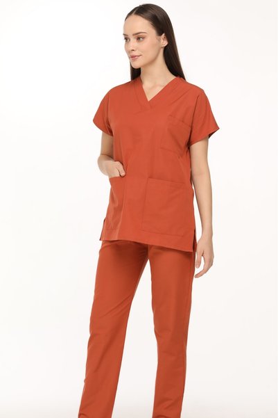 scrubso Nova V Yaka Tile Color Lycra-Free Thin Fabric Nurse Doctor Uniform Set