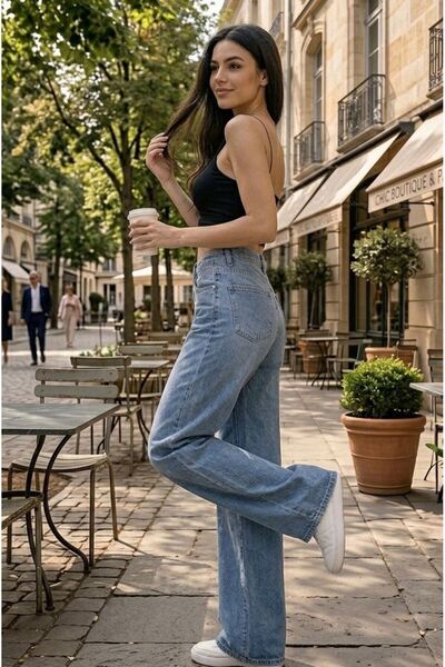 DRC trend Black Women's Medium Snow Wash Blue Lycra Extra High Waist Palazzo ...