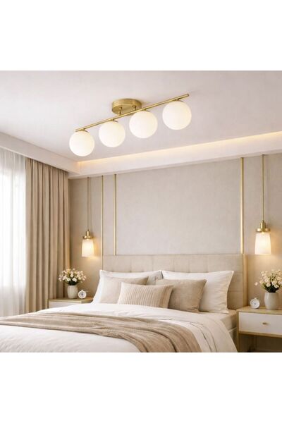 RFAN Chandelier, Model 6073-4, With Shades, 4 X E27, Gold