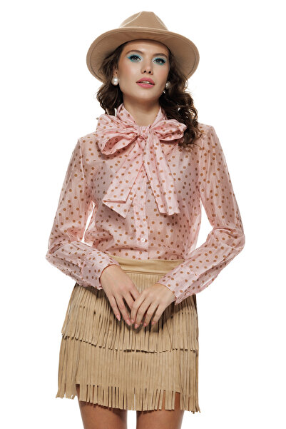 Fofy Camasa dama eleganta cristal rose din organza de tencel cu buline si fun...