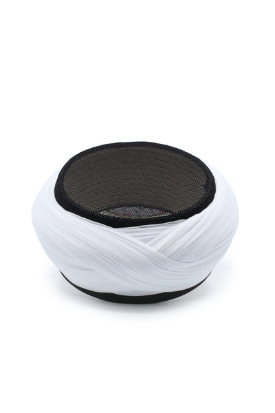 Sarıkhane Mesh Sarık - White Fabric - Black Skullcap - Crossed Wrap - Mesh - ...