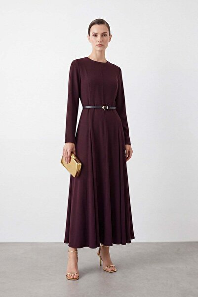 Puane Kadın Kemerli Maxi Elbise - 26S-12695ELB - BORDO