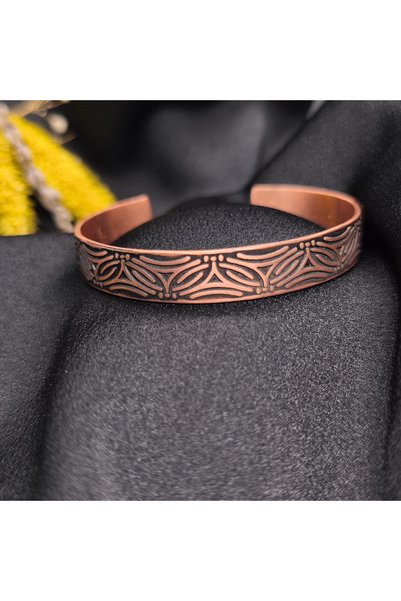 MuseumofYou Pure Copper Handcrafted Adjustable Cuff Bracelet - Ancient Healing and Modern Elegance - Geometric Pattern