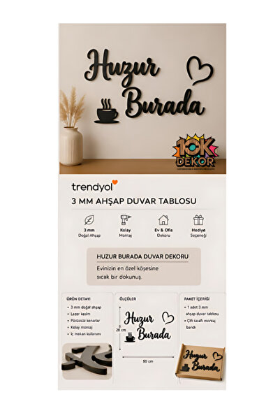 10kdekor HUZUR BURADA KAHVE KÖŞESİ 3 MM DUVAR DEKORU