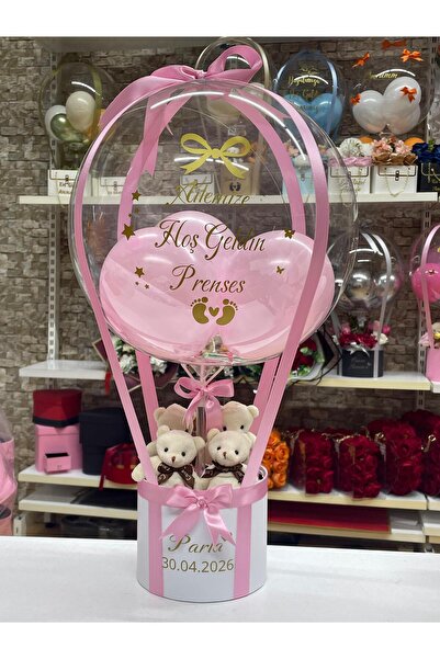 baloonluxury Kişiye Özel Prenses Bebek Karşılama Balon Kutusu – İsimli Şeffaf...