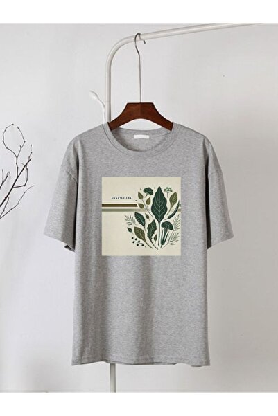gri Oversize Baskılı T-shirt