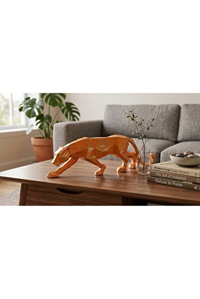 Mirsa Global Modern Dekoratif Turuncu Gold Detaylı Leopar Kübik Biblo Heykel ...