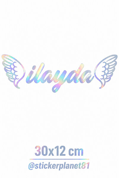 AlpiLeo Hologram Melek Kanatlı İsim Sticker 30x12 cm Oto Cam Yazısı Kişiye Öz...