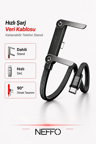 NEFFO 240W Ultra Hızlı Type-C Şarj Data Kablosu Katlanabilir Standlı Ergonomik Tasarım 1.5M Örgülü