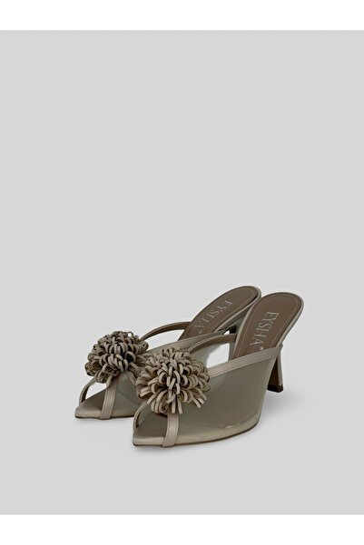 Eysha Devina Women's Floral Buckle Detailed Satin Heeled Slippers 10 cm
