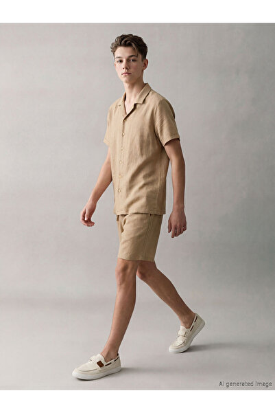 LC Waikiki Brown Short Sleeve Boys' Shirt and Shorts