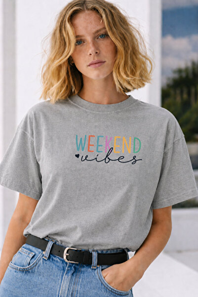ArtYus Weekend Vibes Text Printed Unisex Oversize T-Shirt – Cotton Crew Neck ...