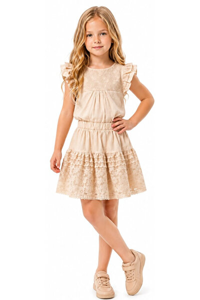 İrem Çocuk Giyim Girl's Blouse with Ruffled Sleeves, Lace and Guipure Detail,...