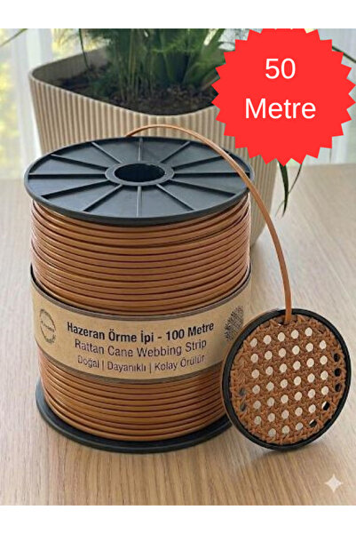 Mady Aksesuar Hazeran İpi, Karamel Renk 50metre, Sentetik Hazeran Örme İpi, D...