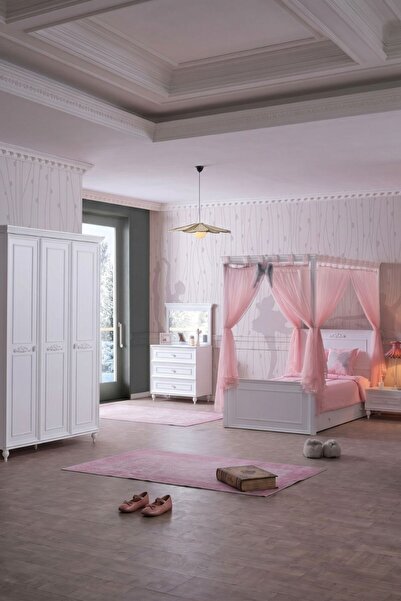 Palmera Angel 3 Kapaklı Gardırop Mat Beyaz - Romantik Klasik Genç Odası Dolab...