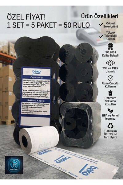 Beko (56x16) Yazarkasa Termal Pos Rulosu Avantajlı Paket ( 5 Paket - 50 Adet )