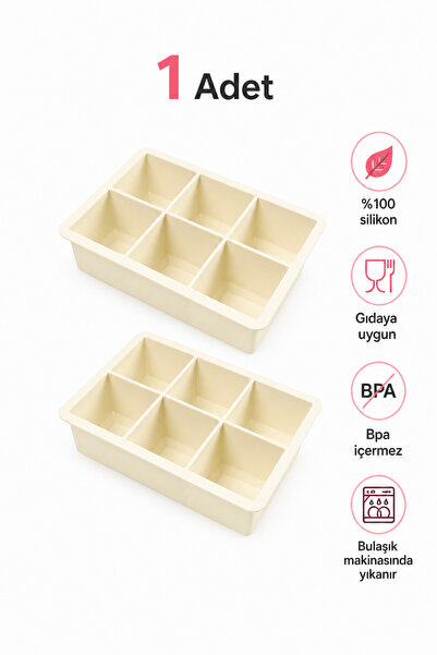 evolis kitchen 1 Adet (6 Bölmeli Büyük Boy Silikon Buz Kalıbı Silikon Kare Bu...