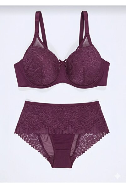 CHARM Lingerie Women's B Cup Lace Unpadded Bra Set