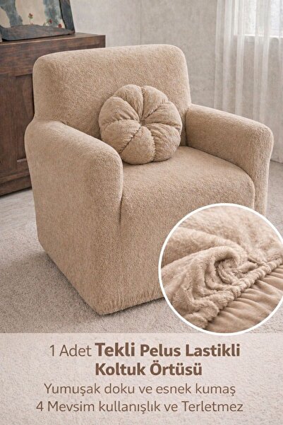 seltenet Yumuşacık Welsoft Lastikli Tek Kişilik Koltuk Örtüsü Kaymaz Esnek Yı...