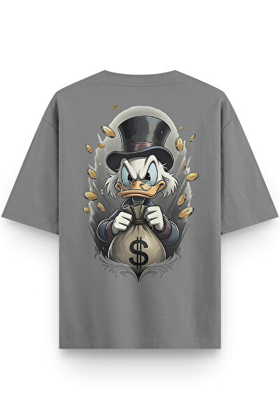 Overoz Women's / Men's Semi Oversize T-Shirt Duck Back Printed Gray T-Shirt 1380