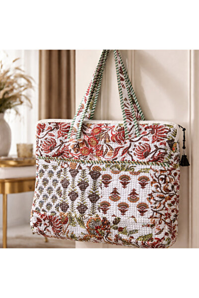 Tohfa Luxe Botanica Heritage Laptop Bag – Hand Block-Printed Cotton