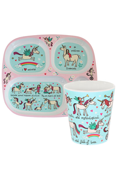 Tyrrell Katz Bebek Için Mini Bölmeli Tabak Ve Alıştırma Bardağı // Unicorn Small