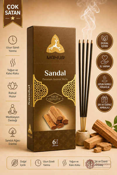 İlkbenaldim Premium Tütsü Çubuğu 6 Paket x 20 Adet Doğal İçerikli El Yapımı U...