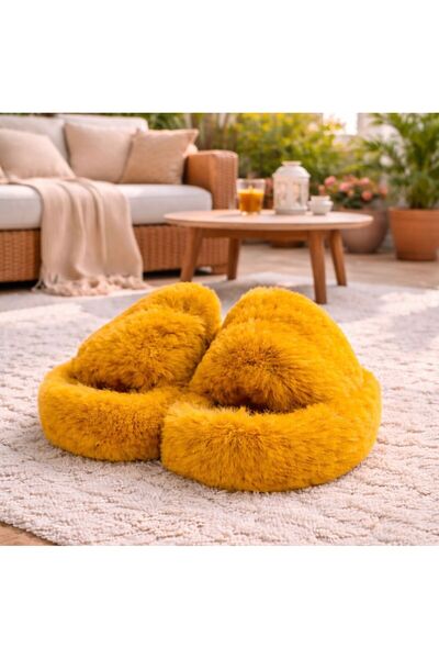 FİORE WOMEN Mustard Women's Ultra Soft Fuzzy Plush House Slippers