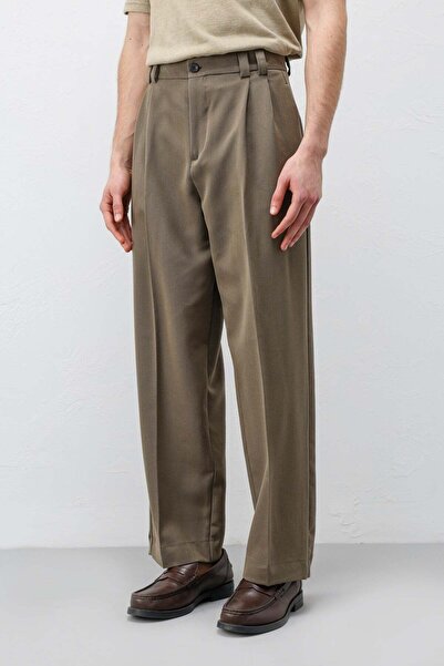 Antioch Khaki High Waist Relax Fit Pleated Men's Trousers