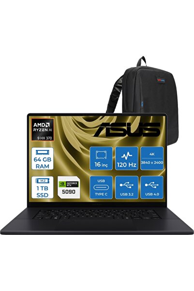 ASUS Proart P16 WH7606WX Amd Ryzen Aı 9 Hx 370 64GB Ddr5 1tb SSD Freedos RTX5...