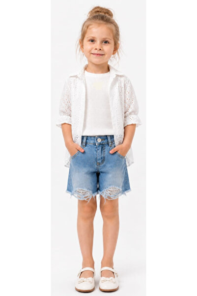 İrem Çocuk Giyim Girl's Scalloped Button Closure Elastic Sleeve Shirt Slim Fi...
