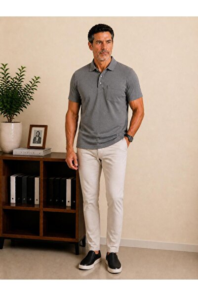 Kuraff Giyim Father's Stylish and Casual T-Shirt with Self-Patterned Pocket D...