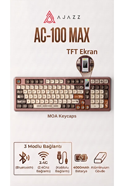 Ajazz Ac100 Max Mekanik Klavye,Alüminyum Gasket Tasarım TFT ekranlı Hot-Swap ...