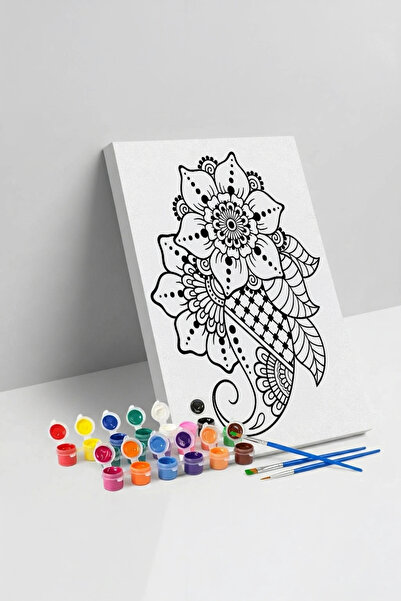 Tabdiko Çiçek Desenli Mandala Tuval Boyama Seti 40x50 cm