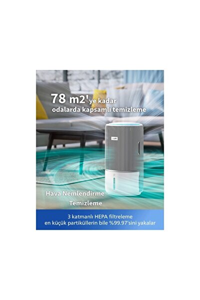 Philips 78 m² Etki Güçlü Su Hazneli Hava Temizleme ve Nemlendirme Dijital Ekr...
