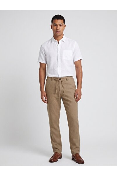 Rodrigo Men's Beige Tie-Waist Linen Jogger Pants with Side Pockets, Slim Fit,...