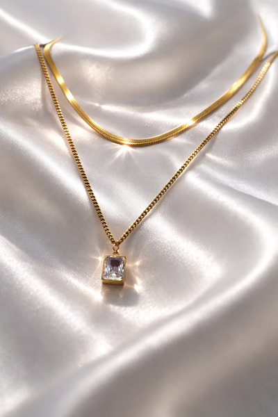 Duiwerlis Women's Gold Color Steel Chain Double Combination Italian Chain Sto...