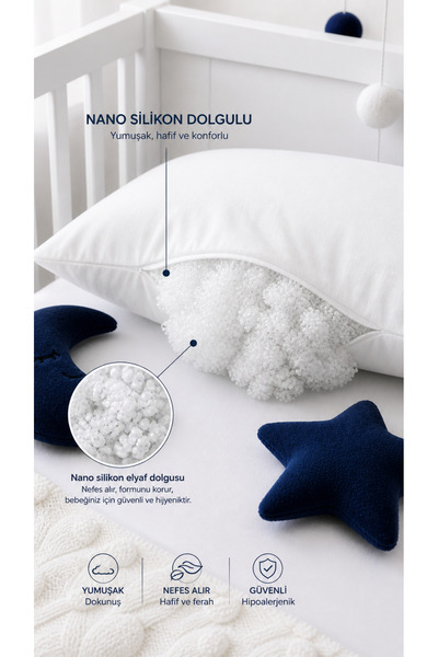 İz Home Premium Bebek Yastığı | Nano Silikon Dolgu | Ecosoft Yumuşak Kumaş | | 35x45 cm | 225GR