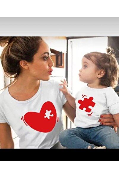 No Plan تي شيرت مطبوع عليه قلب على شكل لغز للأم والطفل [أضف 2 قطعة إلى السلة ...