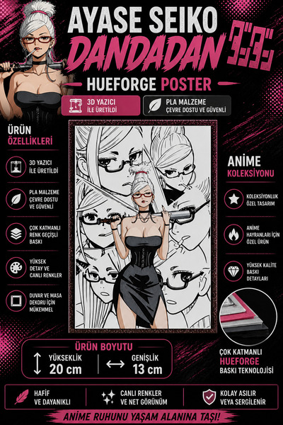 FigurBende Ayase Seiko DanDaDan Hueforge Poster – 3D Baskı PLA Dekor (20 x 13...