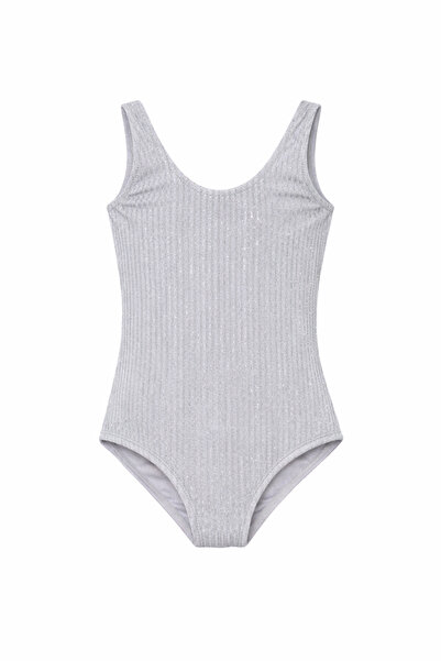 Lovekini Beachwear Hera Grey Kids Swimsuit With Silver Stripes Details