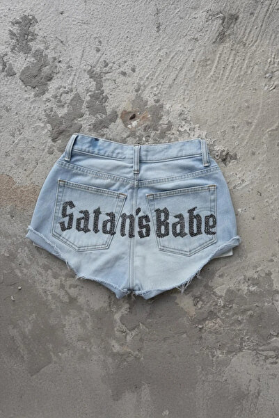 8line Mavi Satan's Babe Taşlı Y2K Mini Şort
